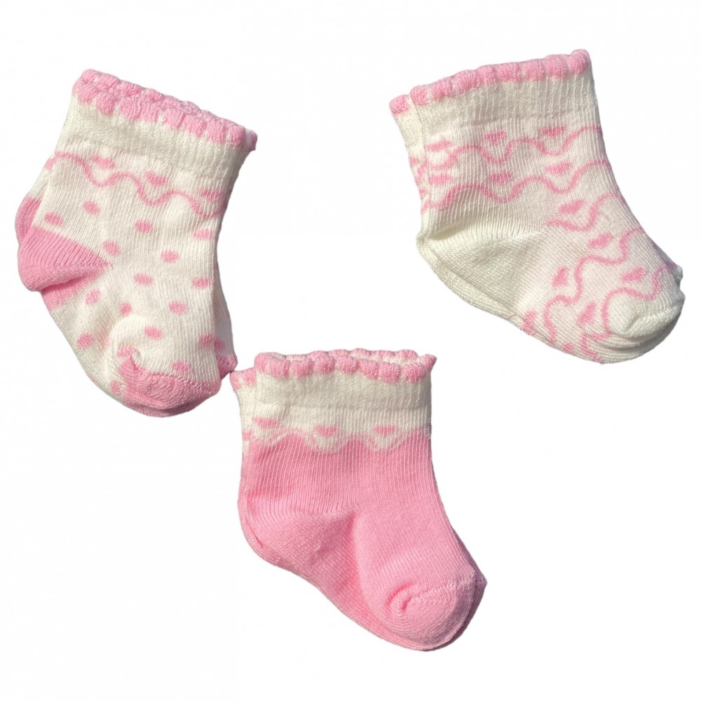 Kids Socks Newborn 3 pairs Pink and White 