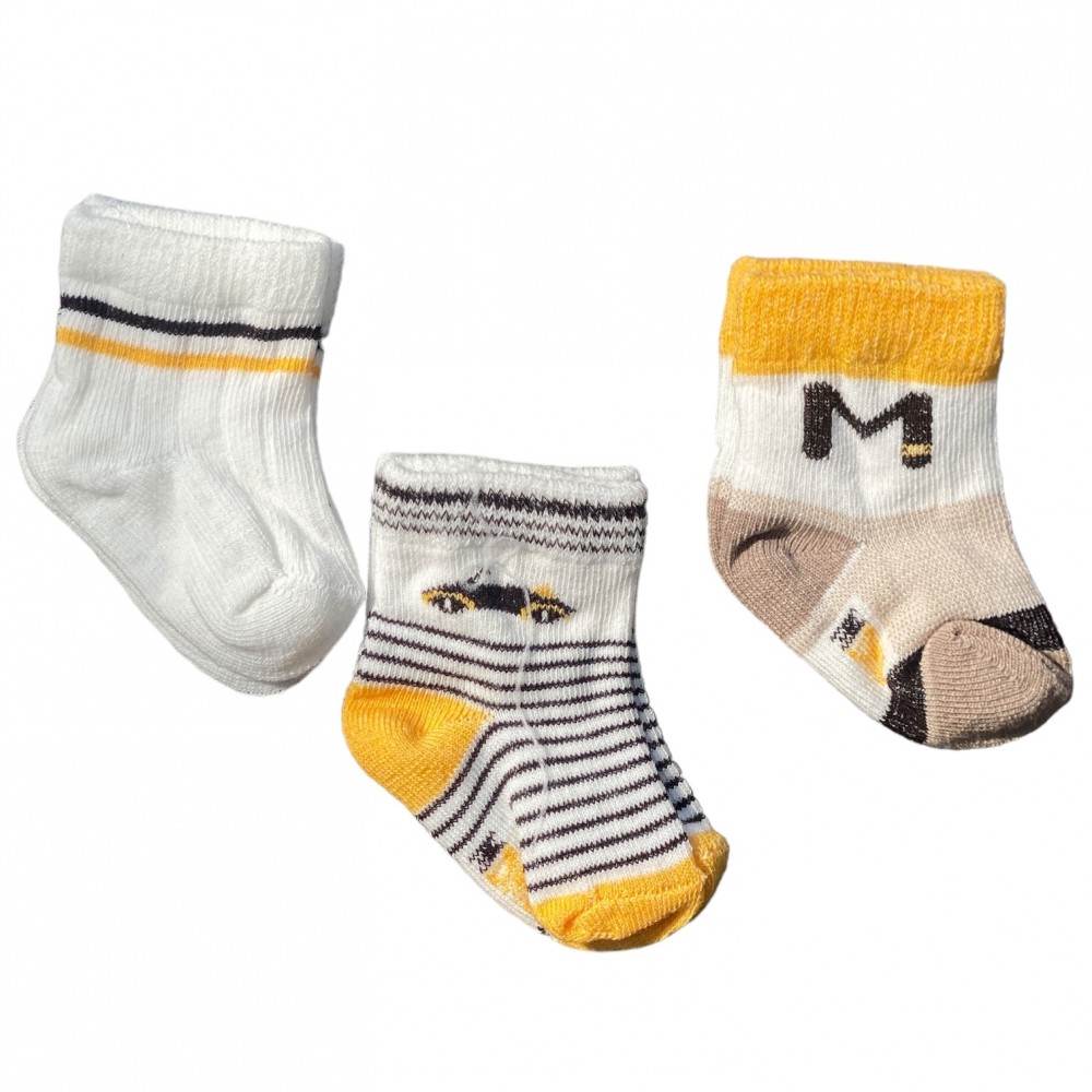 Kids Socks Newborn 3 pairs Yellow Boy 