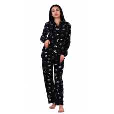 Women Pyjamas Button Through Polar Black