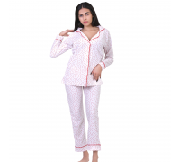 Women Pyjamas Button Through White Hearts