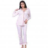 Women Pyjamas Button Through White Hearts