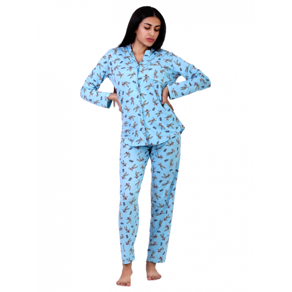 Women Pyjamas Bunny Blue with Buttons 