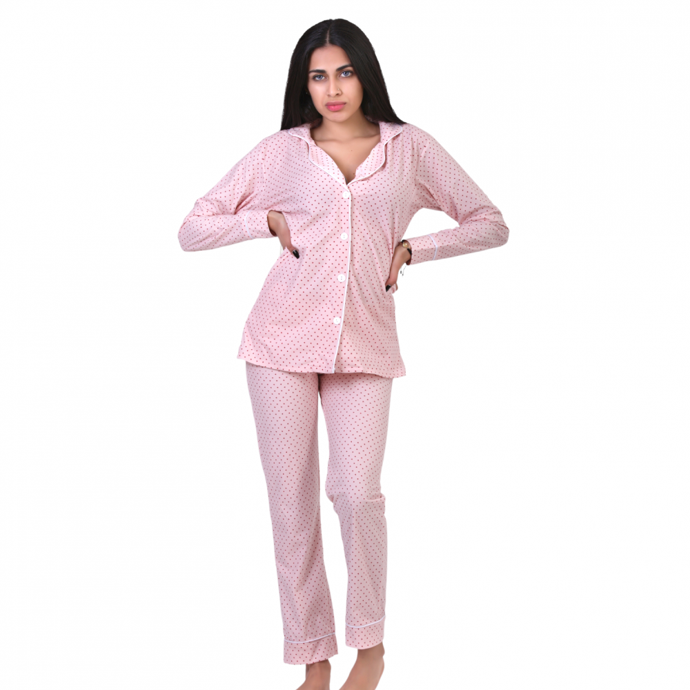 Women Pyjamas Button Through Pink Hearts