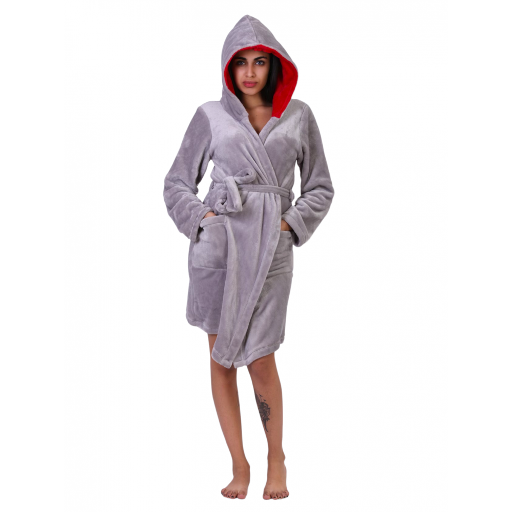 Women Robe Coral Red and Grey