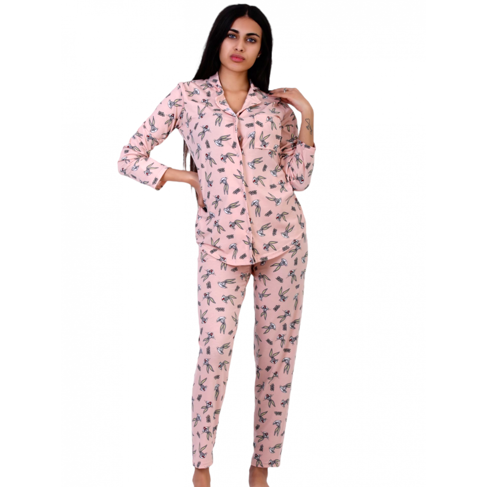 Women Pyjamas Bunny Pink with Buttons