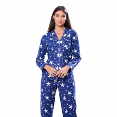 Women Pyjamas Button Through Stars Navy
