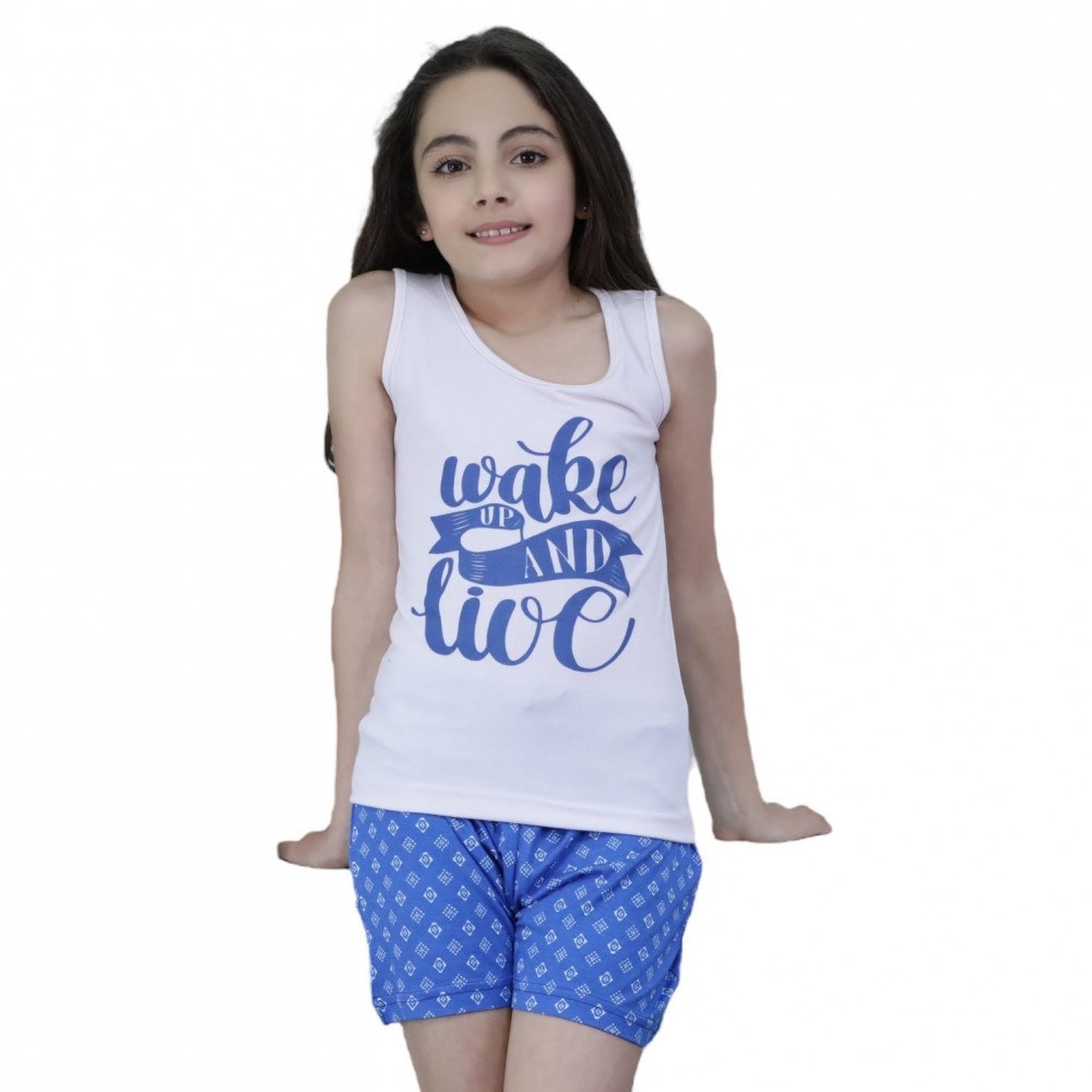 Girls Summer Pyjamas Wake Up Blue