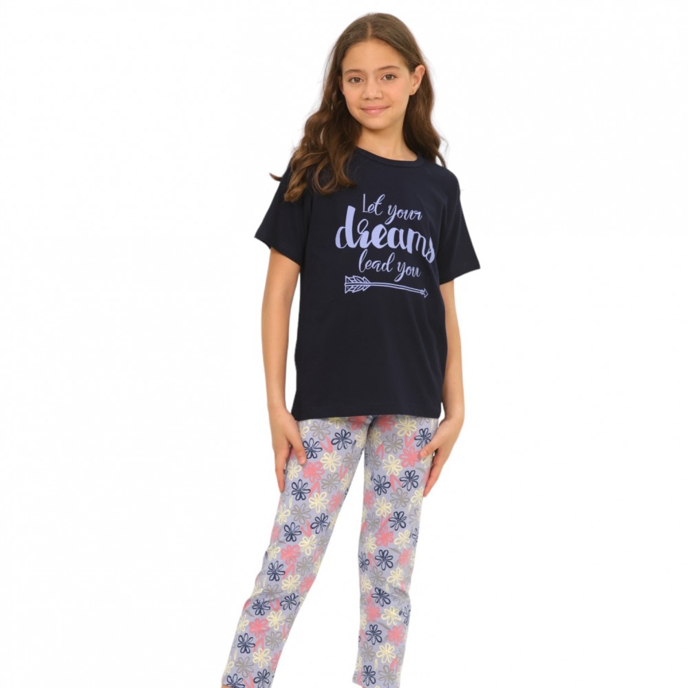 Girls Summer Pyjamas Pants Dreams Navy