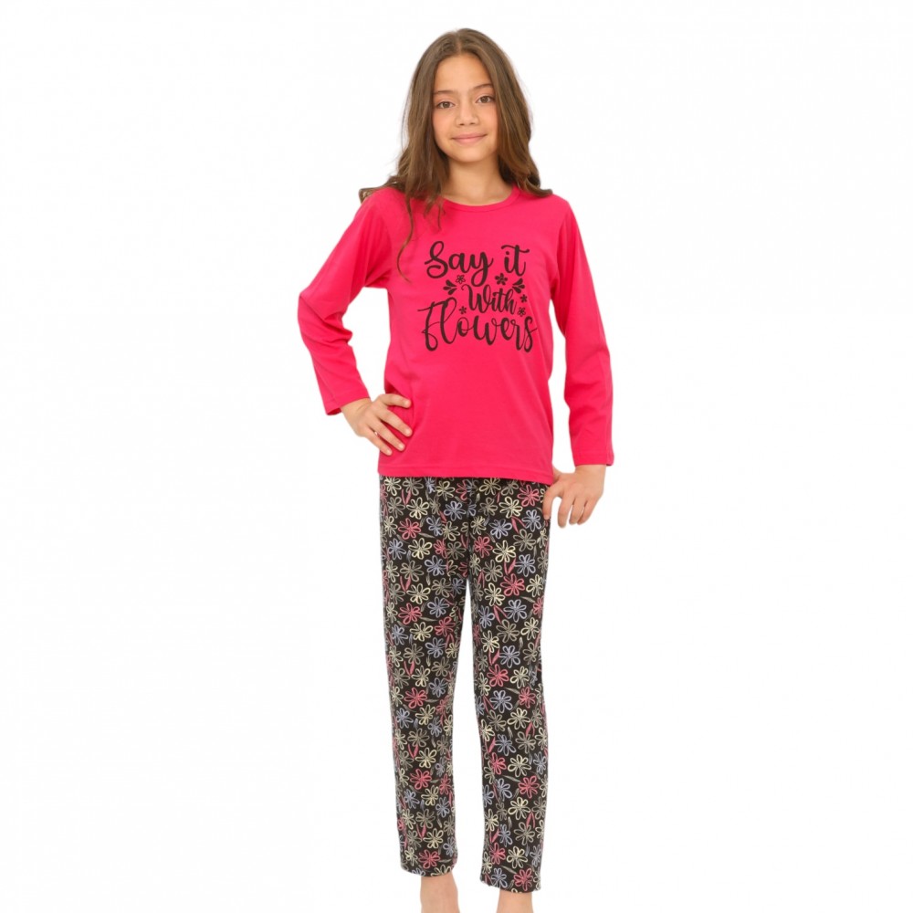 Kids Winter Pyjamas Say it With Flowers Pink