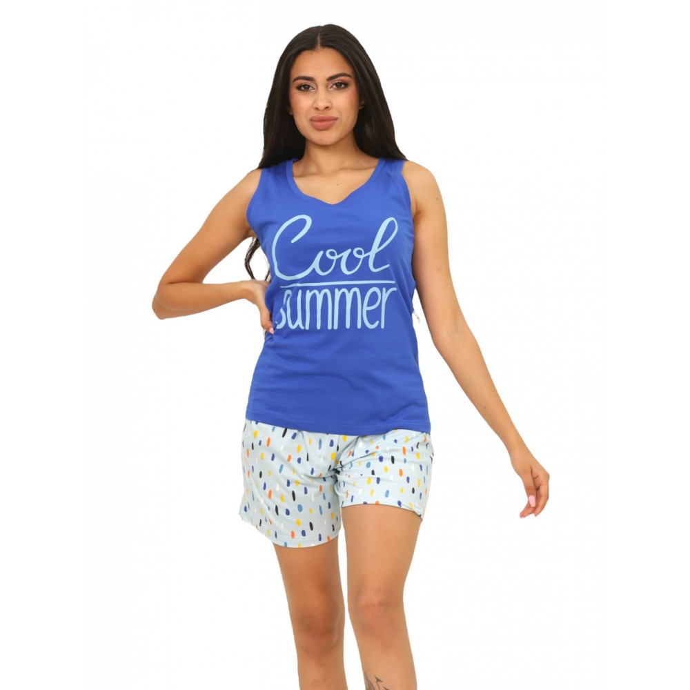 Woman Summer Pyjamas Shorts Cool Summer Blue