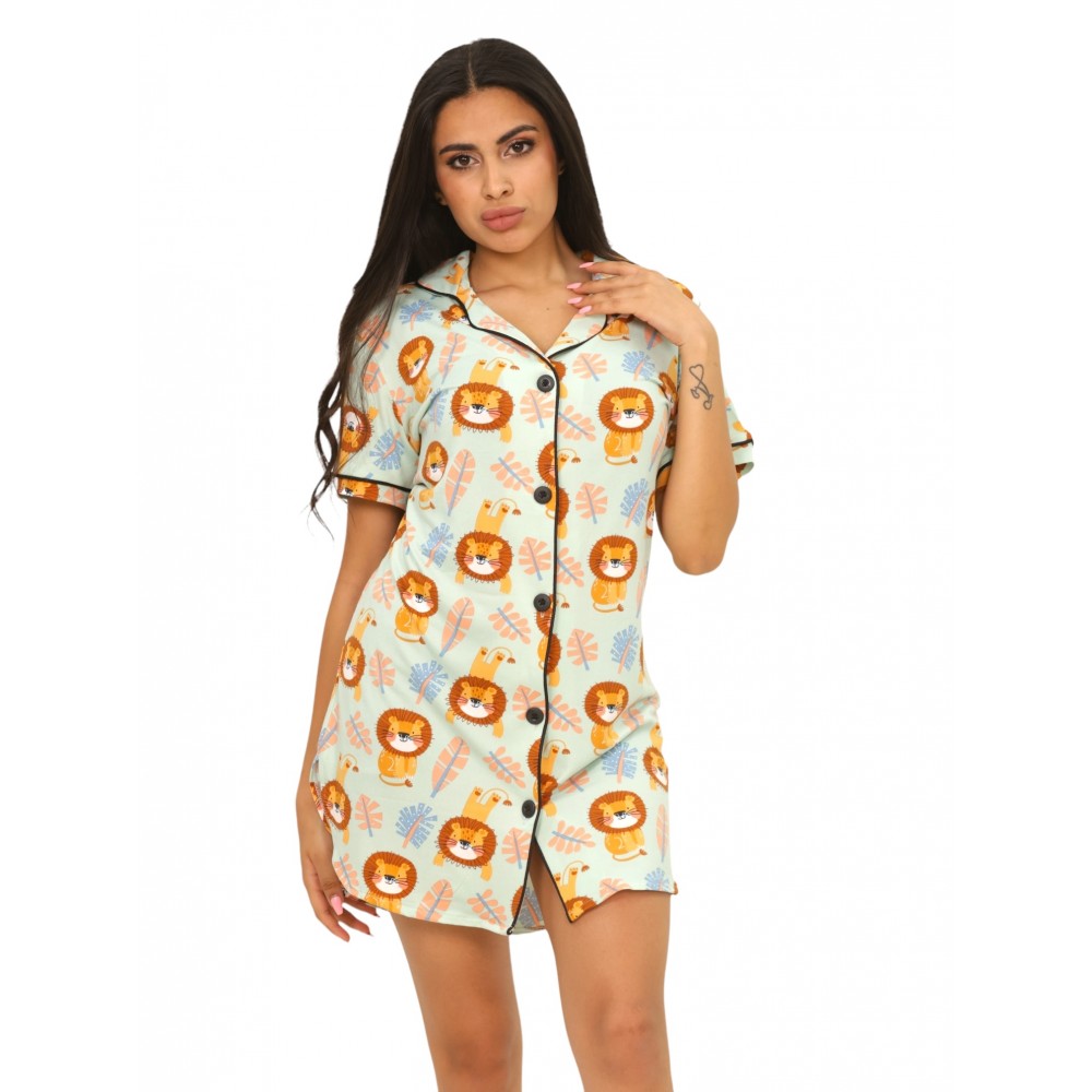 Woman Summer Pyjamas Dress Button Through Forest GIrl