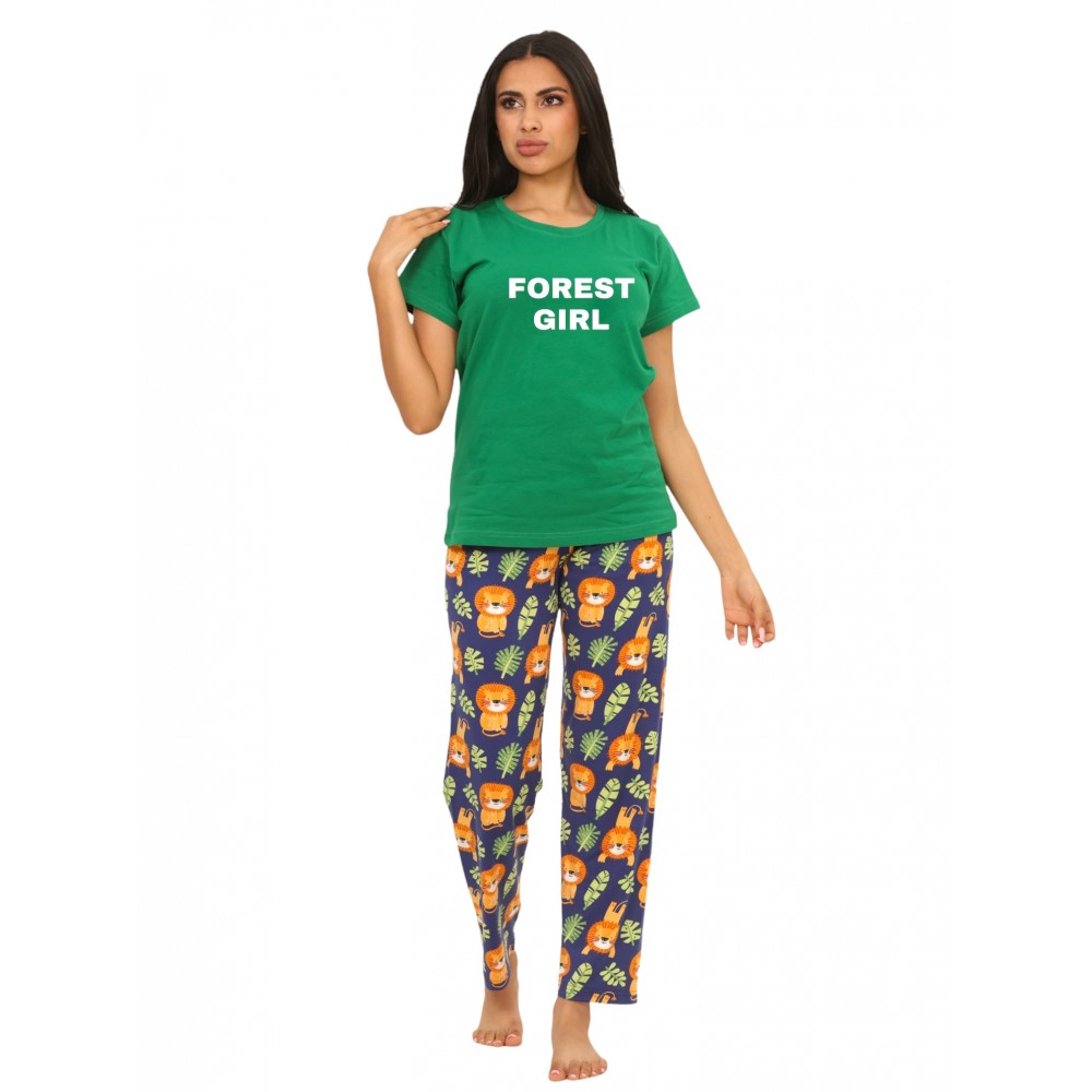 Woman Summer Pyjamas Pants Forest Girl Green