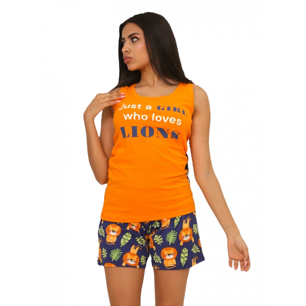 Woman Summer Pyjamas Shorts Lion Love