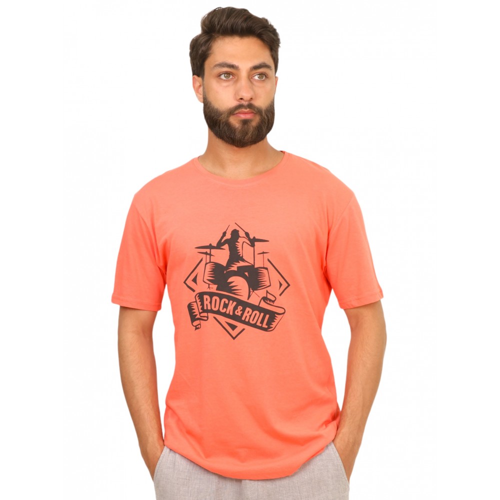 Men T-Shirt Rock and Roll Orange
