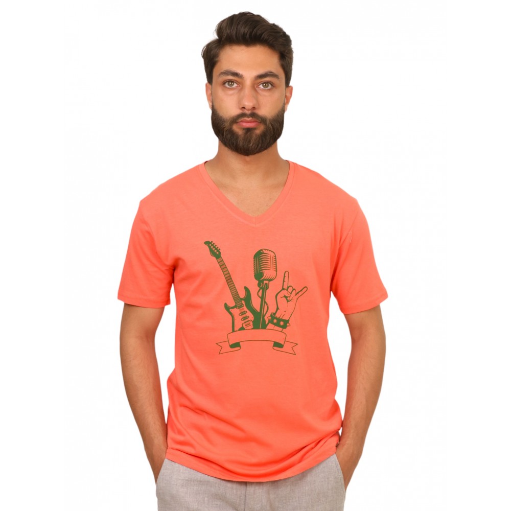 Men T-Shirt Music Orange
