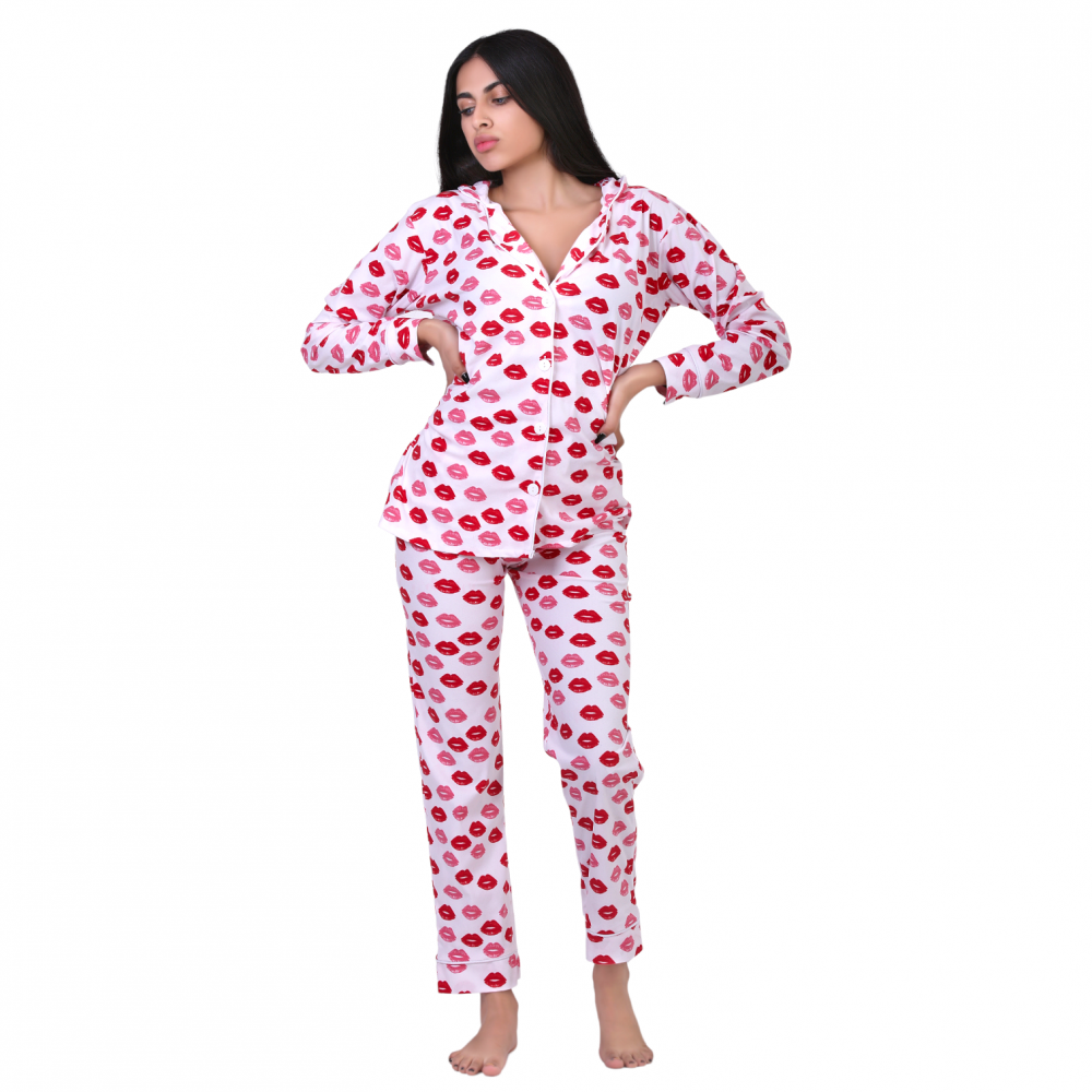 Women Pyjamas Button Through Velvet Kisses