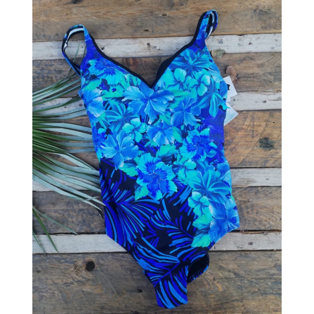 Woman Swimsuit Anoa - Blue Flowers One Piece